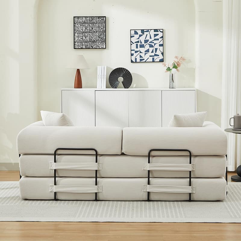 Folding Upholstered Sofa Bed, 78.5" Convertible Sleeper Sofa Bed with 2 Pillows, Fold Out Loveseat Couch, Futon Couch