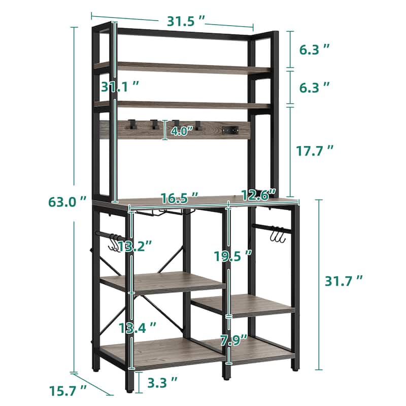 6-Tier Bakers Rack with Power Outlets Coffee Bar Station with Wine Glass Holder and Microwave Oven Stand