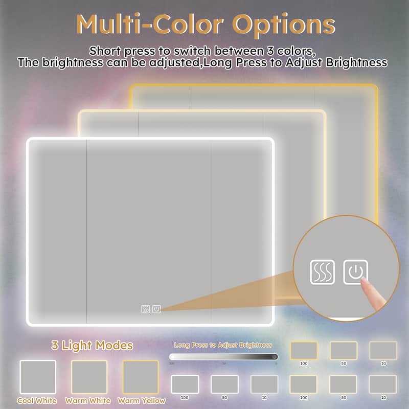 Mirror Cabinet with 3 Colors LED Light,Defogging and Hair Dryer Holder