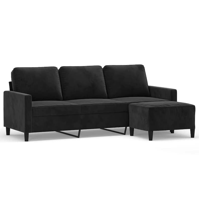vidaXL 3-seater Sofa With Footstool Dark Grey Velvet, Plywood, Metal, Foam - 31.5 x 77.9 x 31.5 in