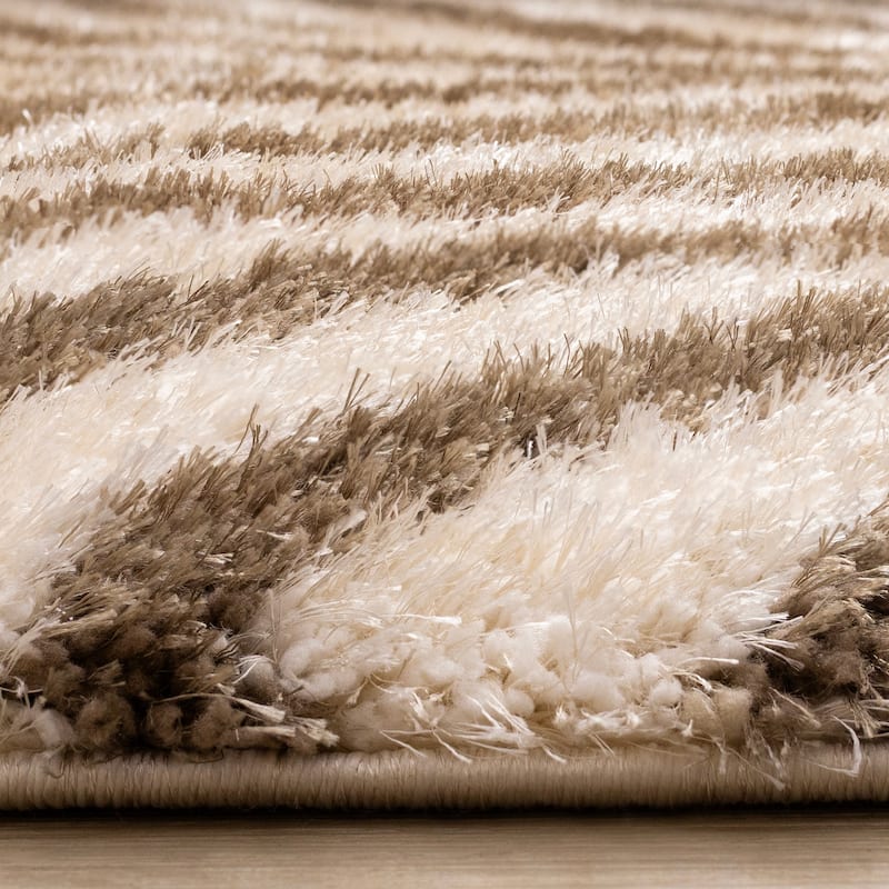 Beige Brown White Zebra Print Soft Shag Rug