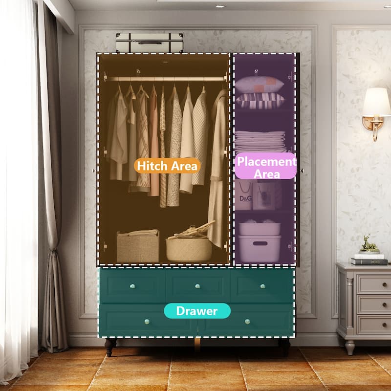 3-Door Wardrobe Armoire with Mirror, 70.9" Tall Freestanding Closet Cabinet Storage Wardrobe for Bedroom