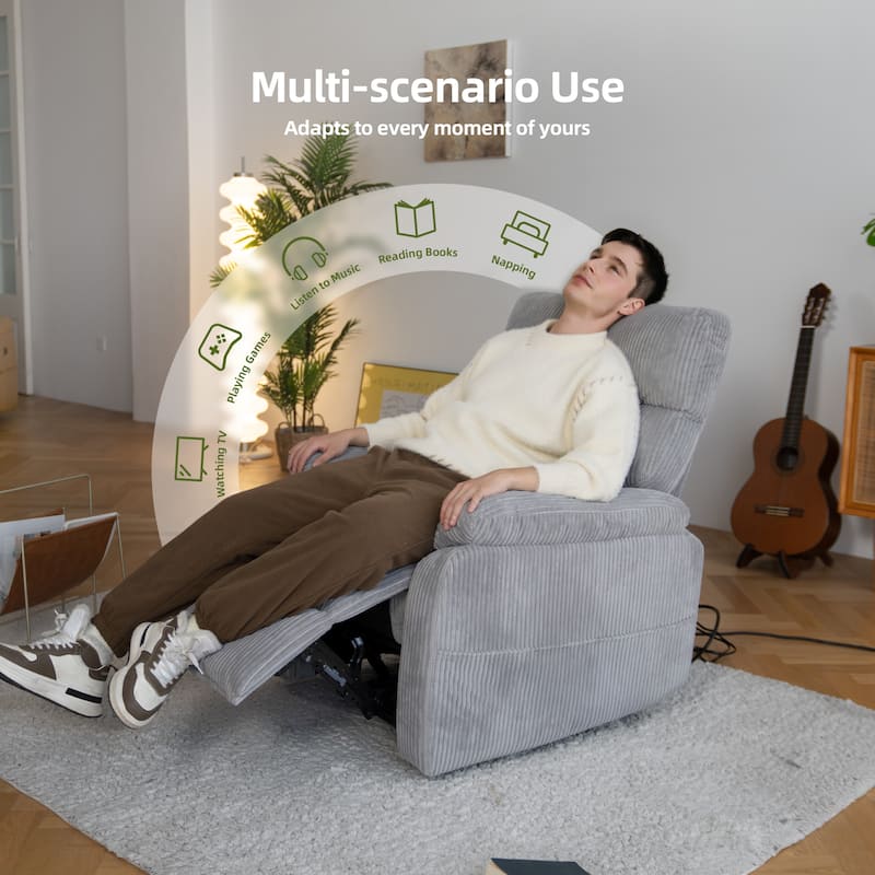 Electric Zero Gravity Recliner Chair with Charging Ports - Padded Reclining Chair with Side Pocket, Lumbar Support