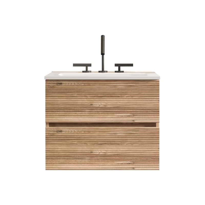 24" Wall-Mounted Bathroom Vanity with Integrated Ceramic Sink & Overflow, Large Storage Floating Vanity