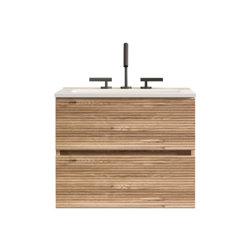 GDFStudio - Gloria Modern Wall-Mounted Floating Bathroom Vanity with Integrated Ceramic Basin & Soft-Close Drawers