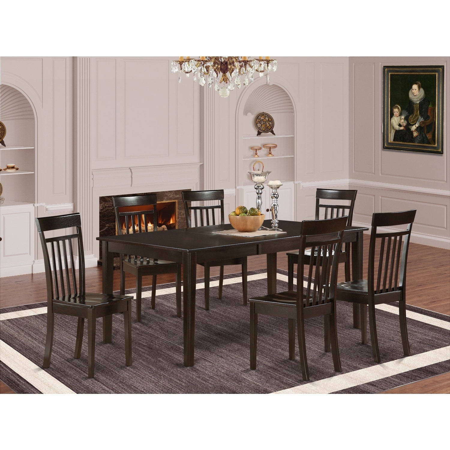 7-Piece Dinette Set - Butterfly Leaf Table & 6 Wood Chairs - Kitchen Dining Room Set - Cappuccino Finish