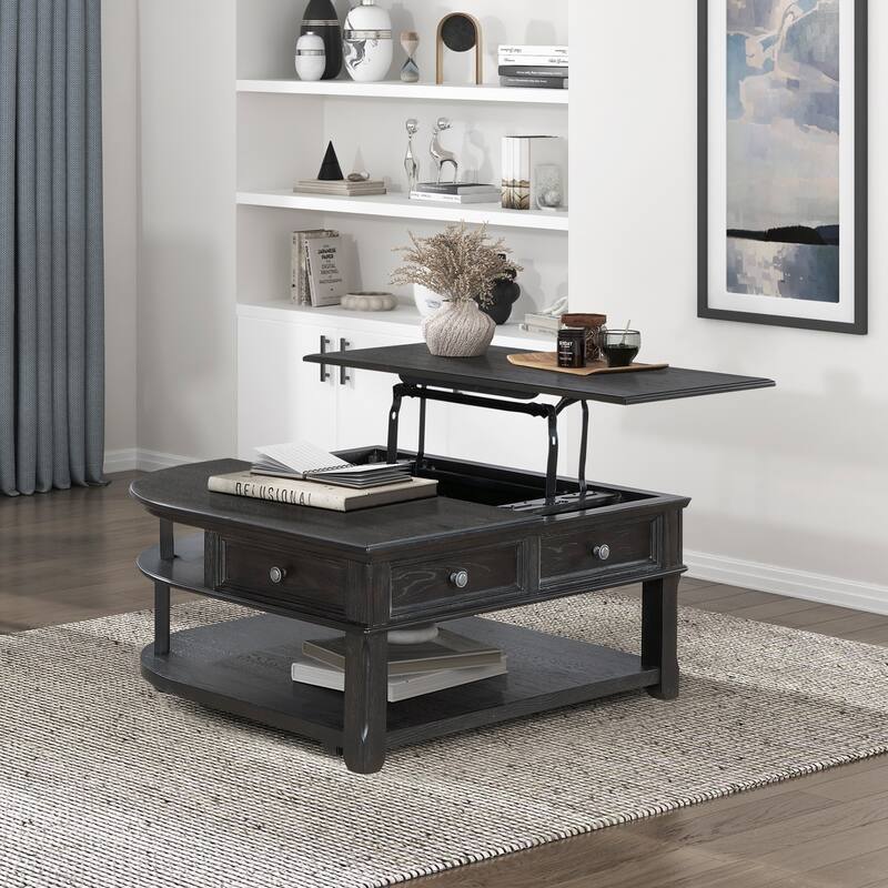 Living Room Coffee Table Storage Drawer Lift Top Open Shelves