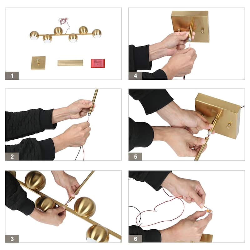 Modern 6-Light Gold LED Chandelier Metal Linear Island Lights for Dining Room