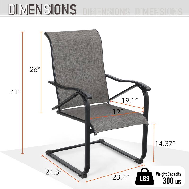 7 Pieces Patio Dining Set, 6 x C Spring Motion Chairs Textilene and 1 Metal Table with 2.6" Umbrella Hole