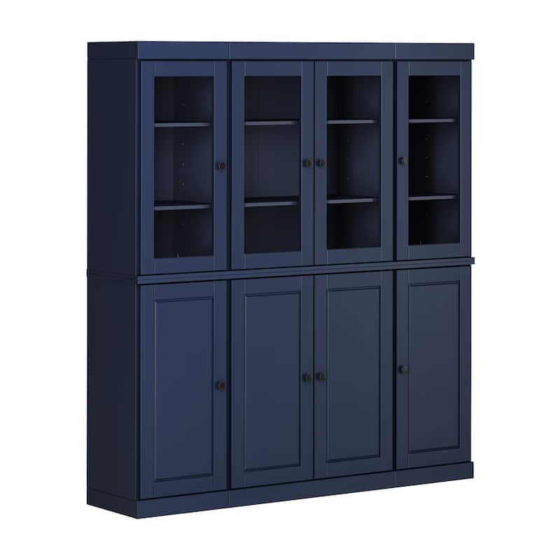 Palace Imports 100% Solid Wood 65" Kitchen China Pantry Cabinet - 65" x 71.5" - Navy - 4 Clear Glass-4 Solid