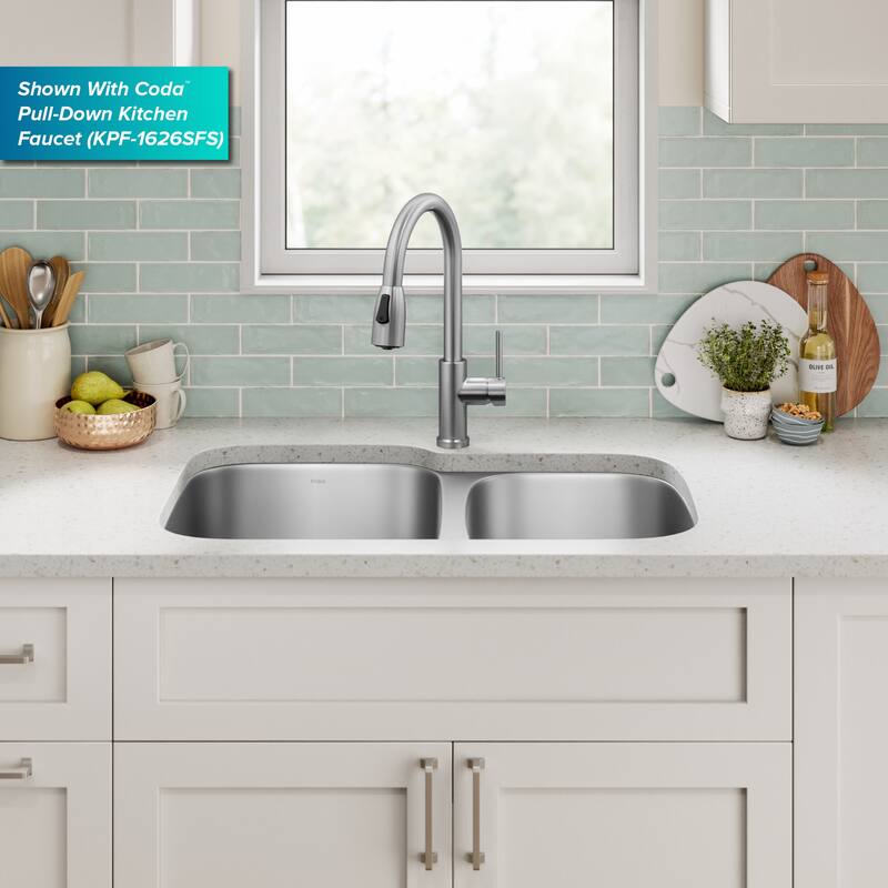 Kraus 32" Double Basin 16 Gauge Stainless Steel Kitchen Sink for - Stainless Steel