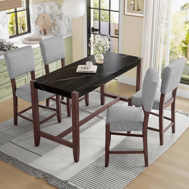 Counter Height Table, 47.5 Inch Faux Marble Finish Bar Dining Table, Modern Bar Tall Dining Table for Home Kitchen, Living Room