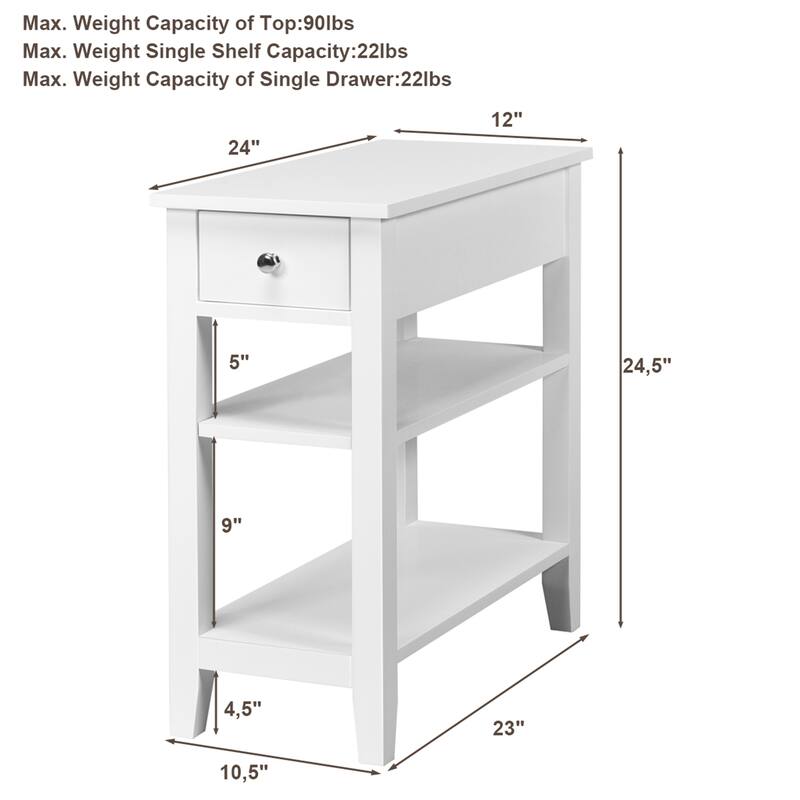 Gymax 3 Tier Nightstand Bedside Table Sofa Side End Table w/Double