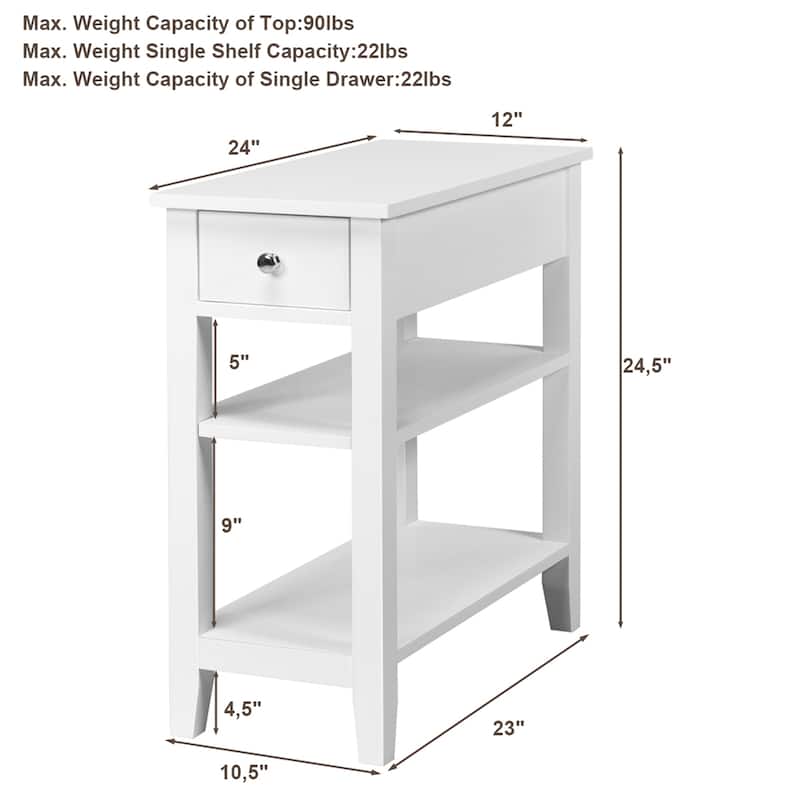 Gymax Set of 2 3Tier Nightstand Bedside Side End Table w/Double