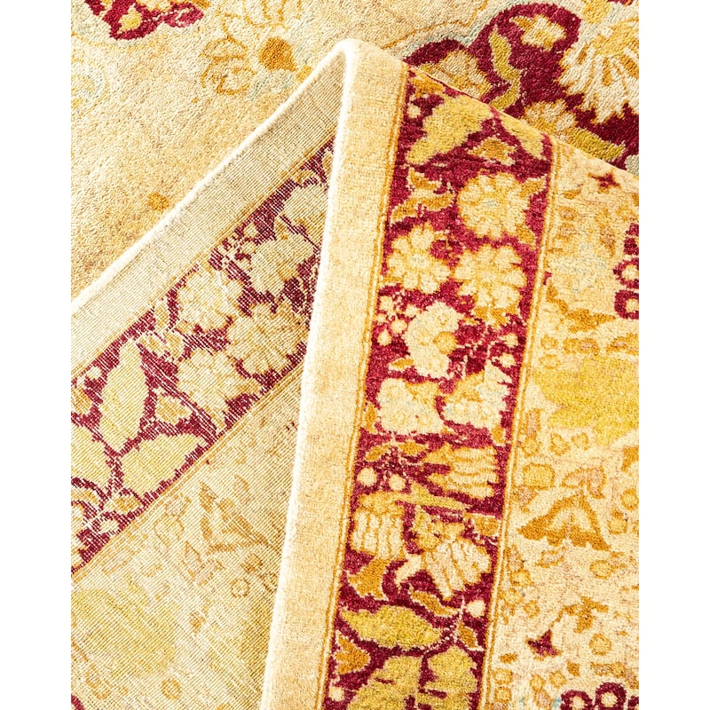 Overton Hand Knotted Wool Vintage Inspired Traditional Mogul Yellow Area Rug - 8' 1" x 10' 1"