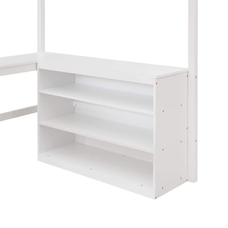 Merax Wooden Loft Bed with Shelves and Desk
