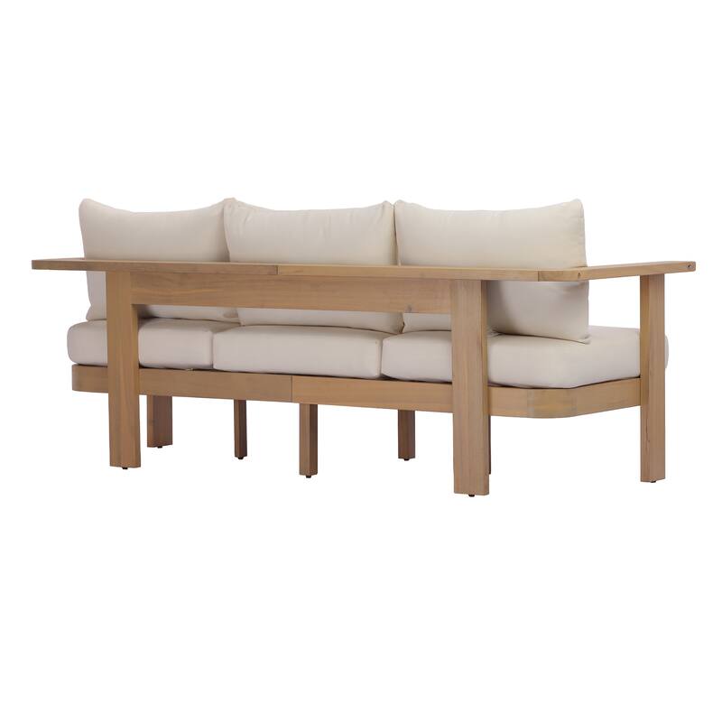 Christopher Knight Home - Elma Outdoor Acacia Wood Patio Conversation Set with Slatted Coffee Table & Cushions