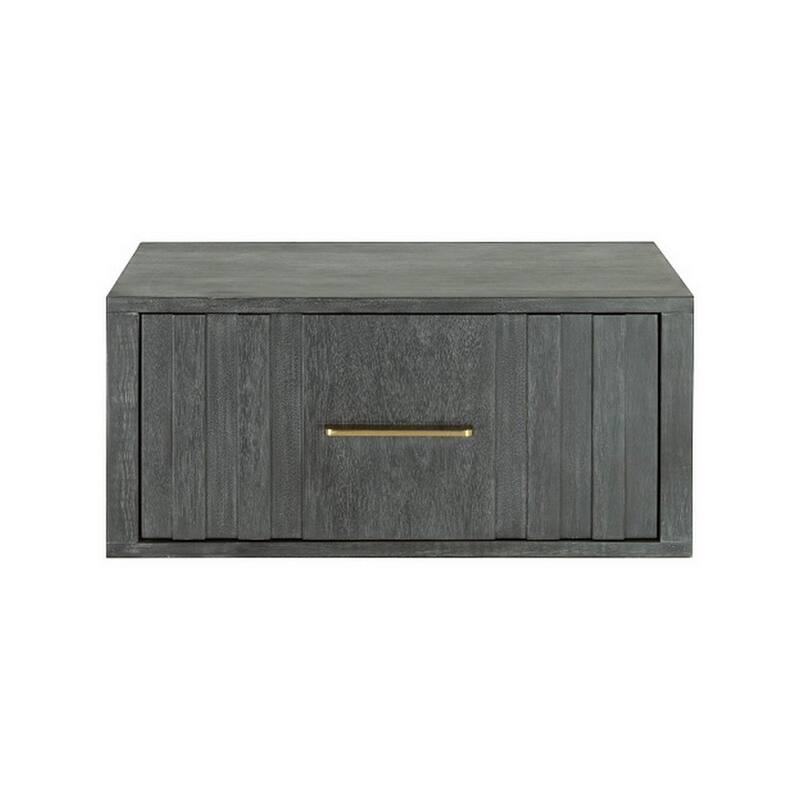 Cid Lime 27 Inch Nightstand, 1 Drawer, Brass Handles, Acacia Wood, Gray