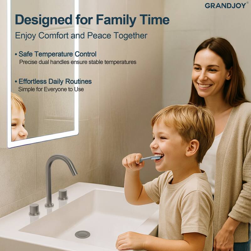GRANDJOY 8" High Arc Widespread Double Handle Faucet
