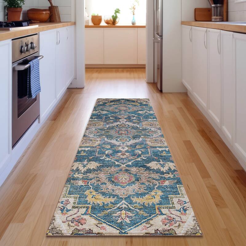 Premium Washable Super Soft Traditional Heriz Mayfield Rug - Blue - 2' 3" x 7' 6" - Runner