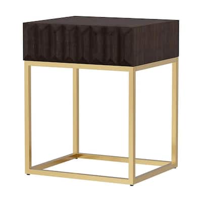 16.75 in. Brown and Gold Rectangle Wood End Table with Storage Drawer for Convenience