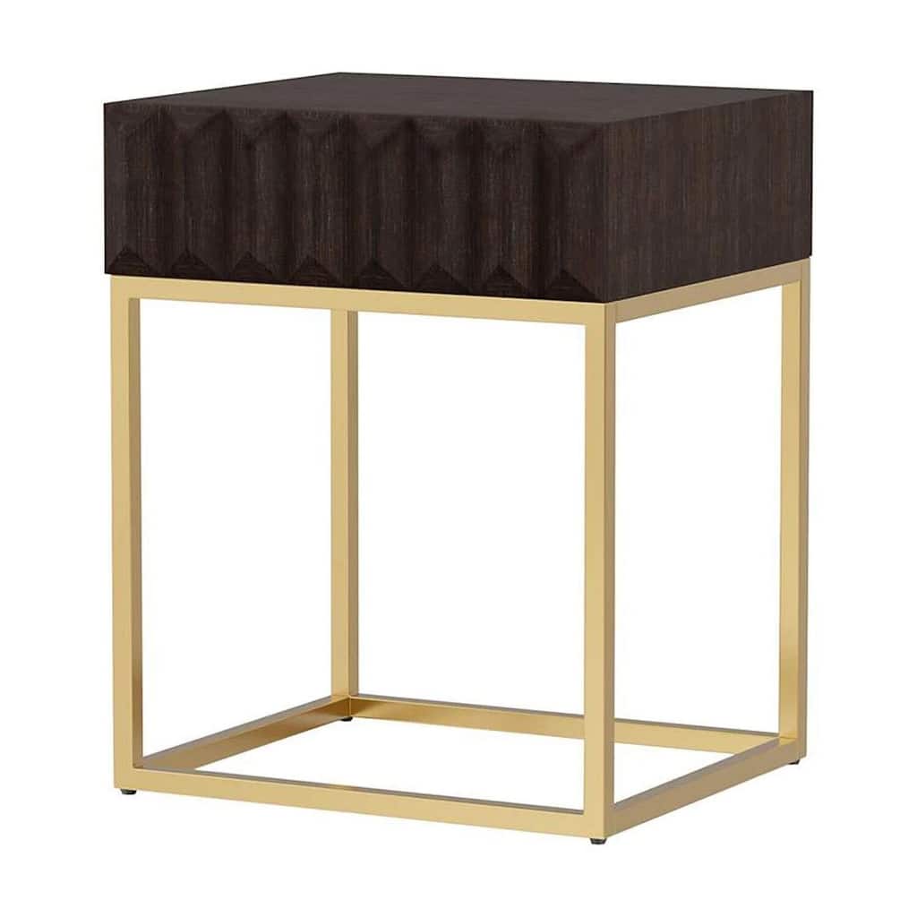16.75 in. Brown and Gold Rectangle Wood End Table with Storage Drawer for Convenience