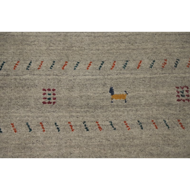 Hand Knotted Oriental 100% Wool Carpet Tribal Animal Pictorial Greys & Charcoal Gabbeh Area Rug - 7' 9'' X 5' 0''