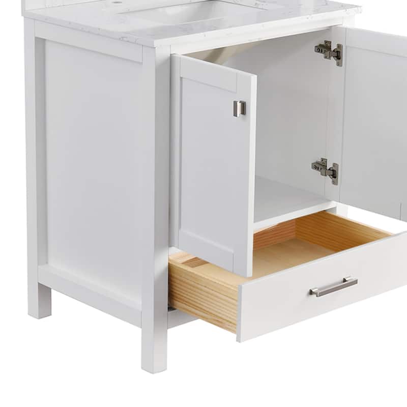 StarrySky 30 inch Undermount Single Sink Bathroom Vanity with Engineered Carrara Marble Top