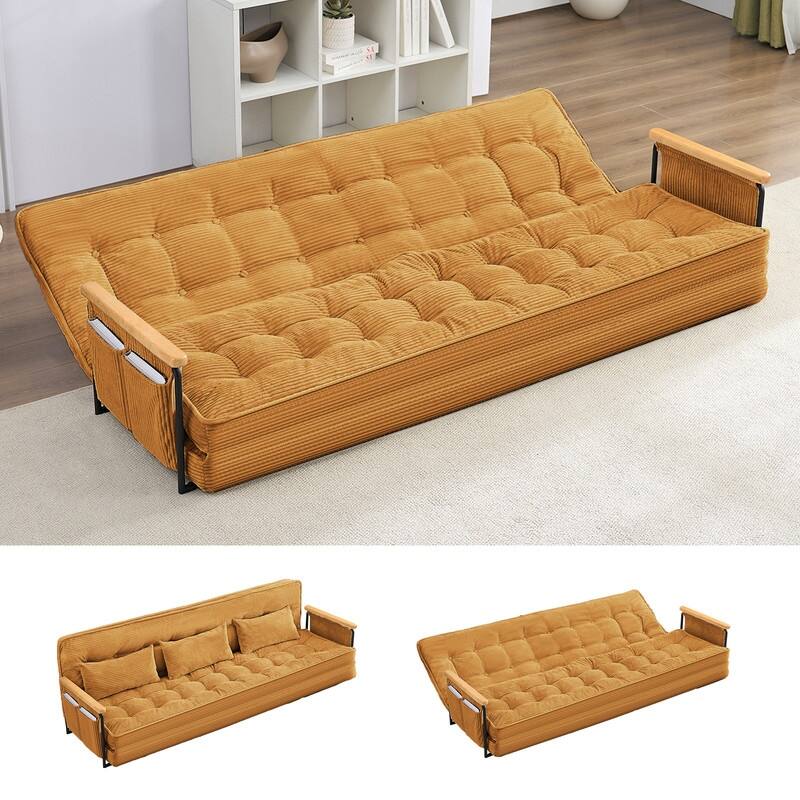 Mixoy Muti-Functional Folding Floor Sofa Bed,3-Seater,2-Seater,1-Seater Lazy Futon Sofa with 6 Position Adjustable Backrest - 86.6''*28''*26.4'' - YELLOW