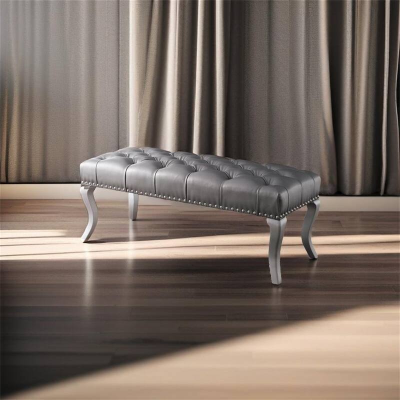 Upholstered Bench with Nailhead Trim - Silver