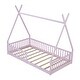 preview thumbnail 11 of 20, Twin Size Floor Bed, Platform Bed Frame with Fence and Roof, Solid Wood Playhouse Bedframe w/Open Door, No Box Spring Needed