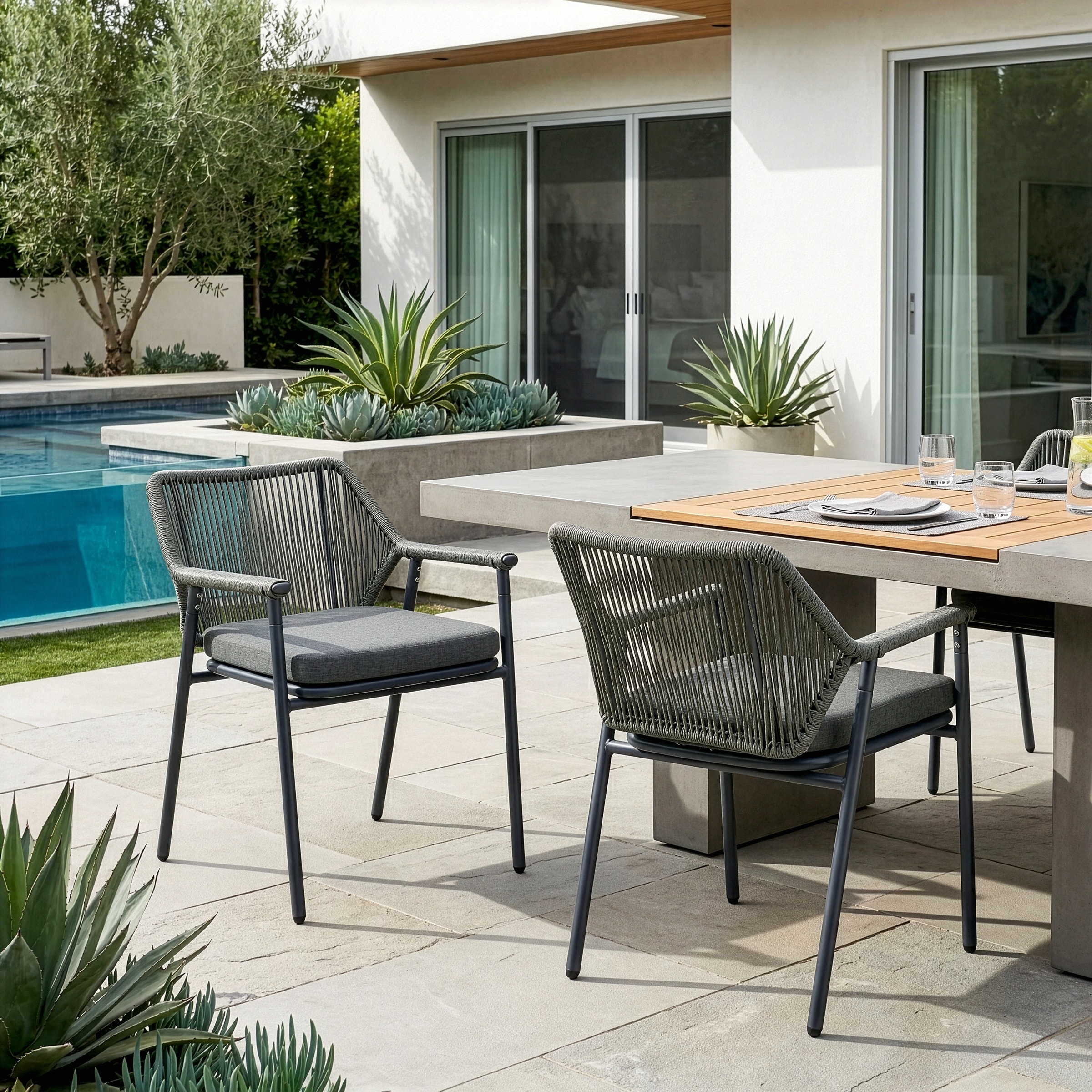 Bisera Grey Outdoor Dining Chair with Arms (Set of 2)