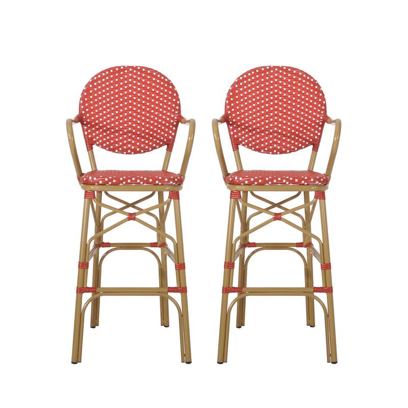 Outdoor Wicker and Aluminum Barstools, Set of 2