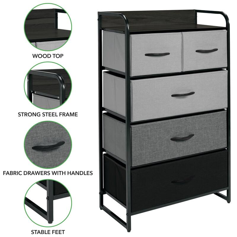 mDesign Tall Dresser Storage Chest, 5 Fabric Drawers Bed Bath