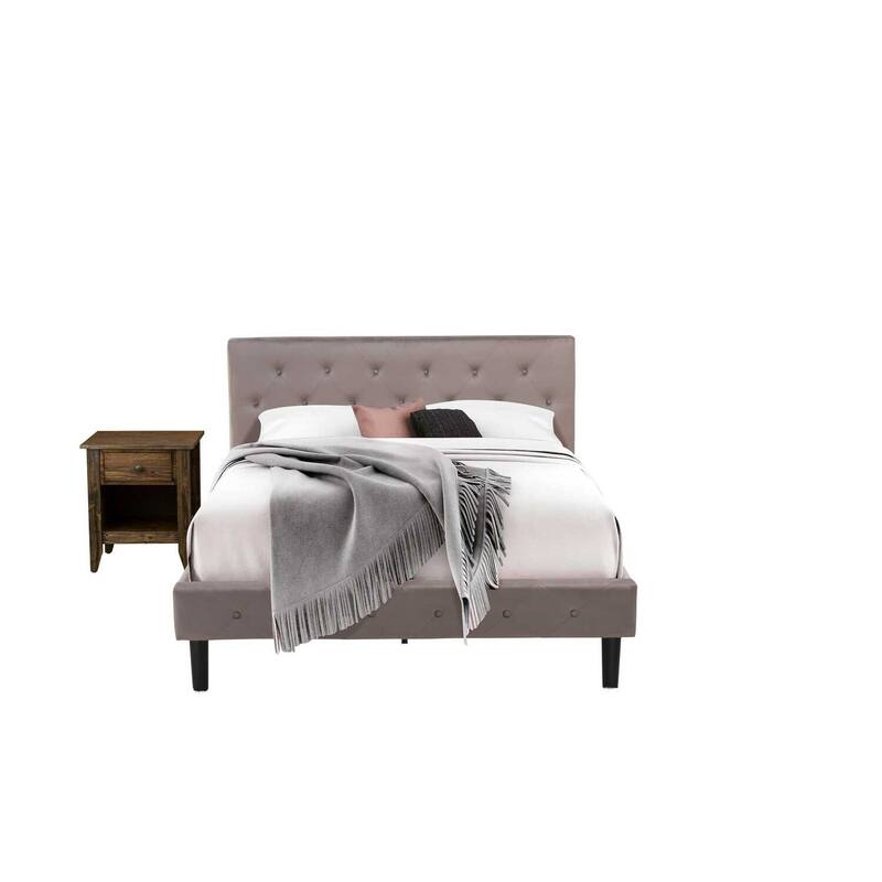 2-Piece Bedroom Set - Tufted Bed & Nightstand - Velvet Headboard