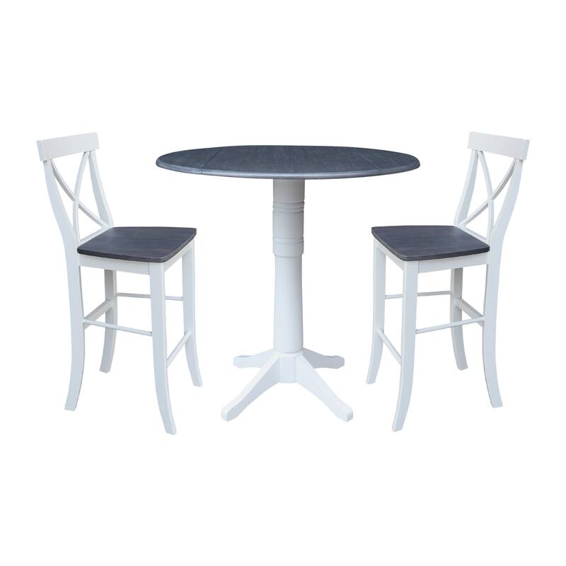 42" Round Top Dual Drop Leaf Pedestal Table with Stools - 3-Piece