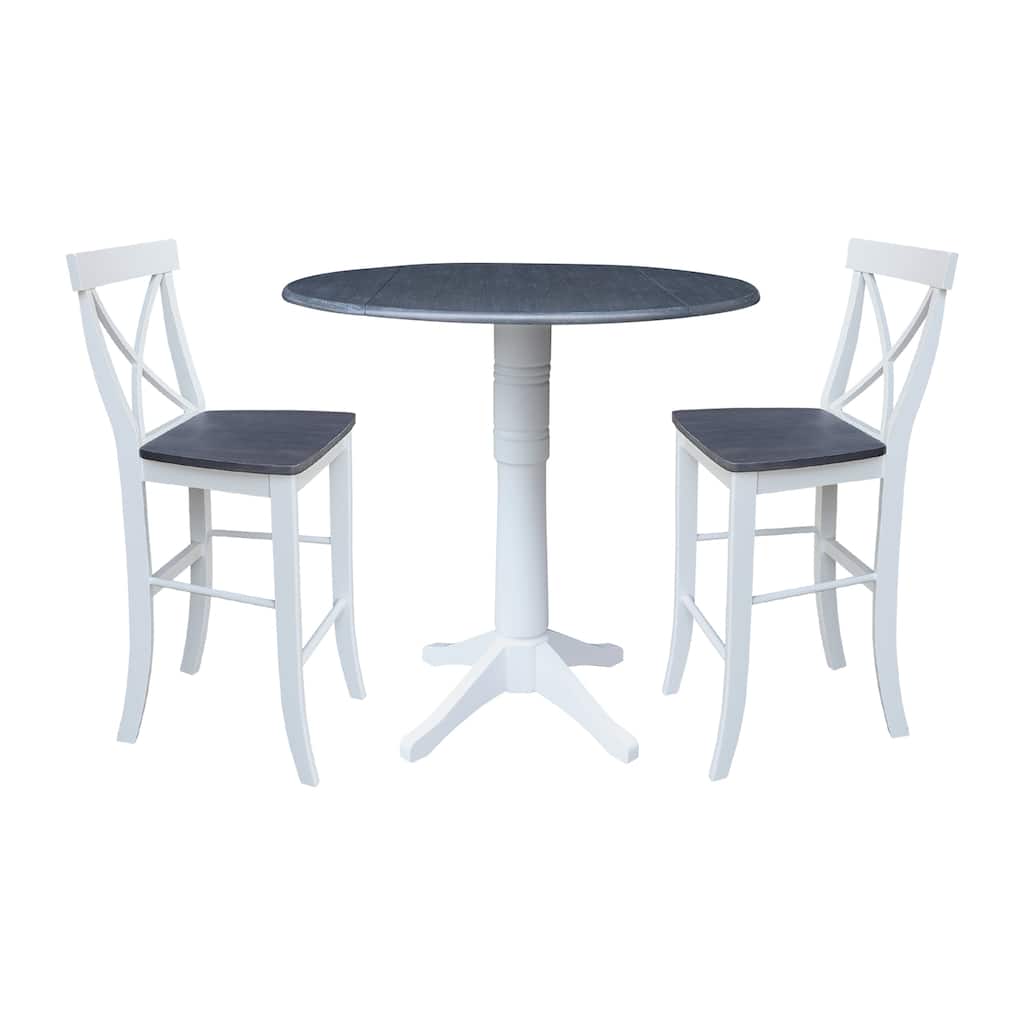 42" Round Top Dual Drop Leaf Pedestal Table with Stools