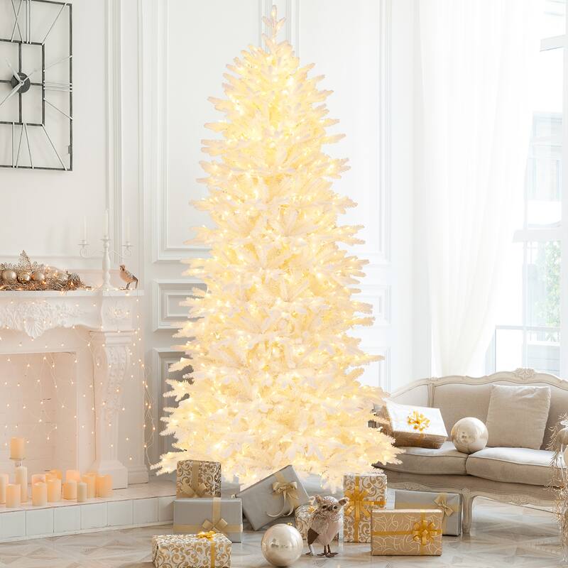 Gymax 7 FT Artificial Xmas Tree w/ 1880 PE PVC Branch Tips 900 Warm - See Details