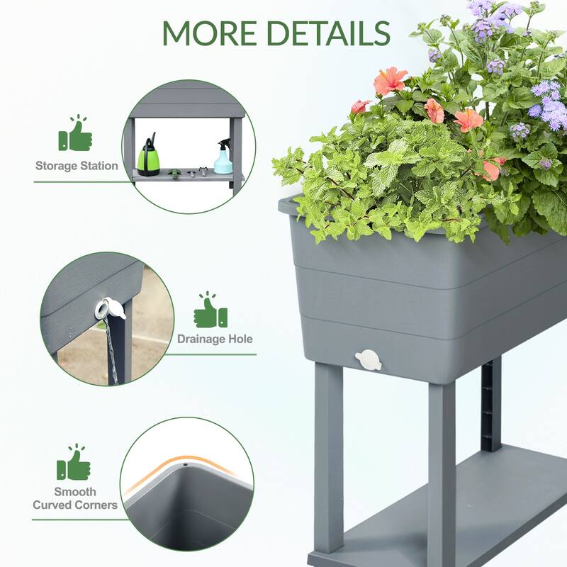 Aoodor Elevated Raised Planter Box with Legs,Storage Space,Plastic Drainage Plug & Water Level Indicator - 30"x14"
