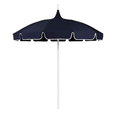 California Umbrella 8.5' Classic Pagoda Series Patio Umbrella Silver Anodized Aluminum Pole Push Lift Sunbrella Pacific Blue