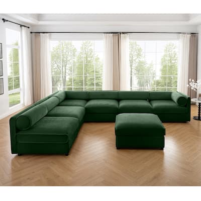 142.5" Chenille Modular Sectional Sofa (6-Piece) with Storage & Cylindrical Design