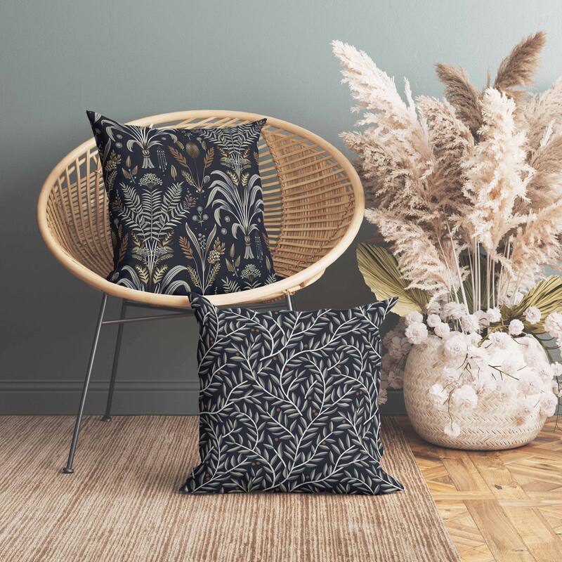 Indian Dabu Flora Faux Suede Reversible Throw Pillow Blue and Brown