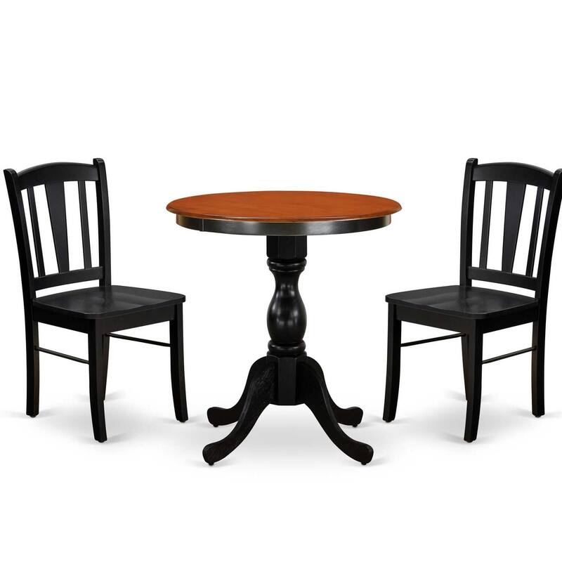 3-Piece Black and Cherry Finish Solid Wood Top - Round Dining Room Set - Seats 4