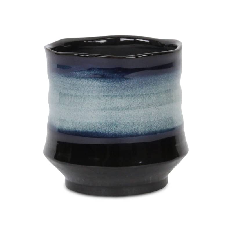 Perlacea Curved Round Tapering Ceramic Pot - Blue - Large
