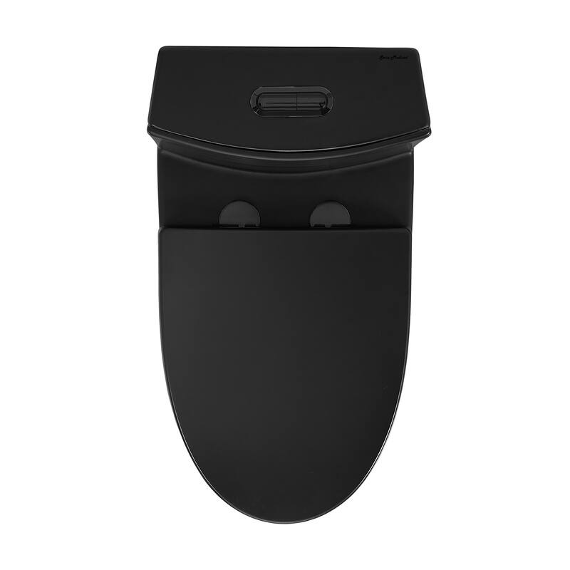 St. Tropez One Piece Elongated Toilet Dual Vortex Flush In Matte Black, Black Hardware 1.1/1.6 Gpf - 27" x 15.15" 31.2"