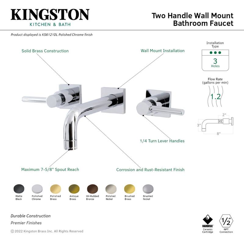 Kingston Brass Concord Two-Handle 3-Hole Wall Mount Bathroom Faucet