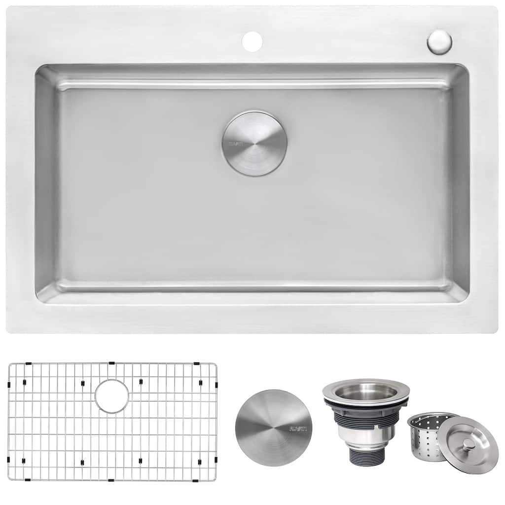 Ruvati 33 x 22 inch Drop-in Topmount Kitchen Sink 16 Gauge Stainless Steel Single Bowl - RVM5001 - 33" x 22"