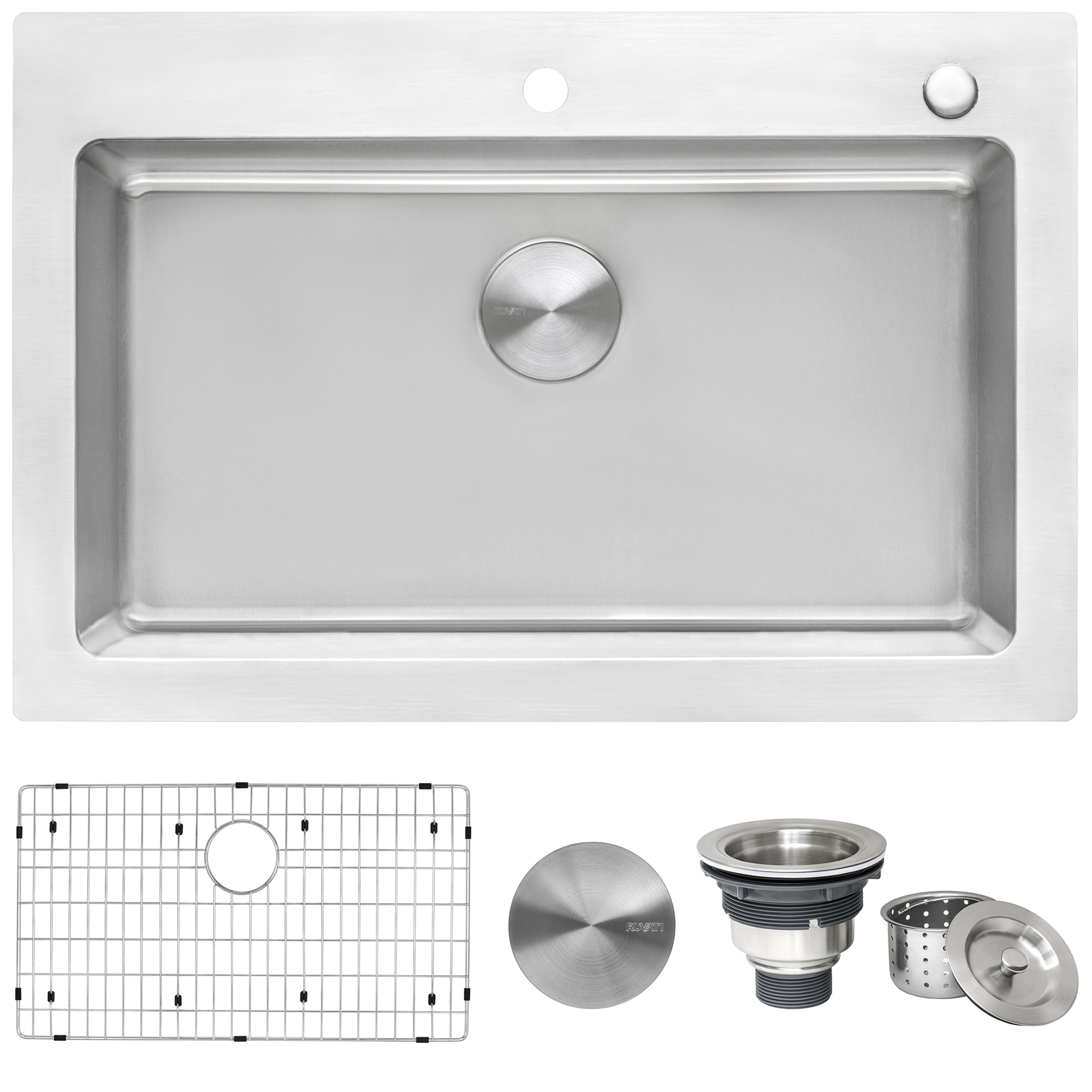 Ruvati 33 x 22 inch Drop-in Topmount Kitchen Sink 16 Gauge Stainless Steel Single Bowl - RVM5001 - Silver - 33" x 22"