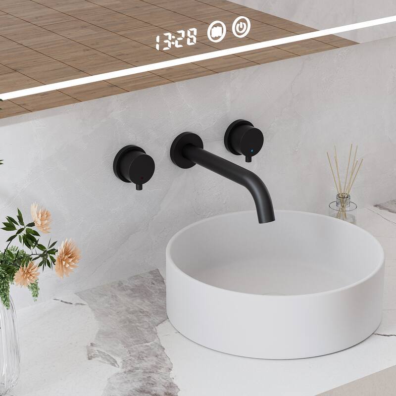 2-Handle Wall Mount Bathroom Faucet in Matte Black - Faucet Height: 4.1"