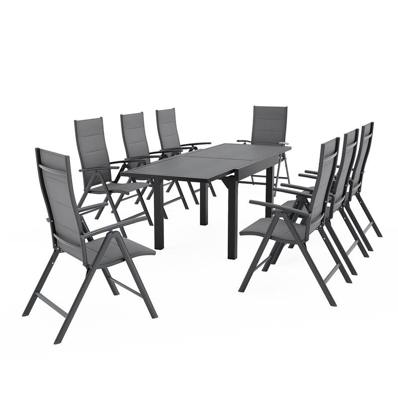 Outdoor 5/7/9-Piece Aluminum Patio Dining Set with Expandable Table and Folding Chairs